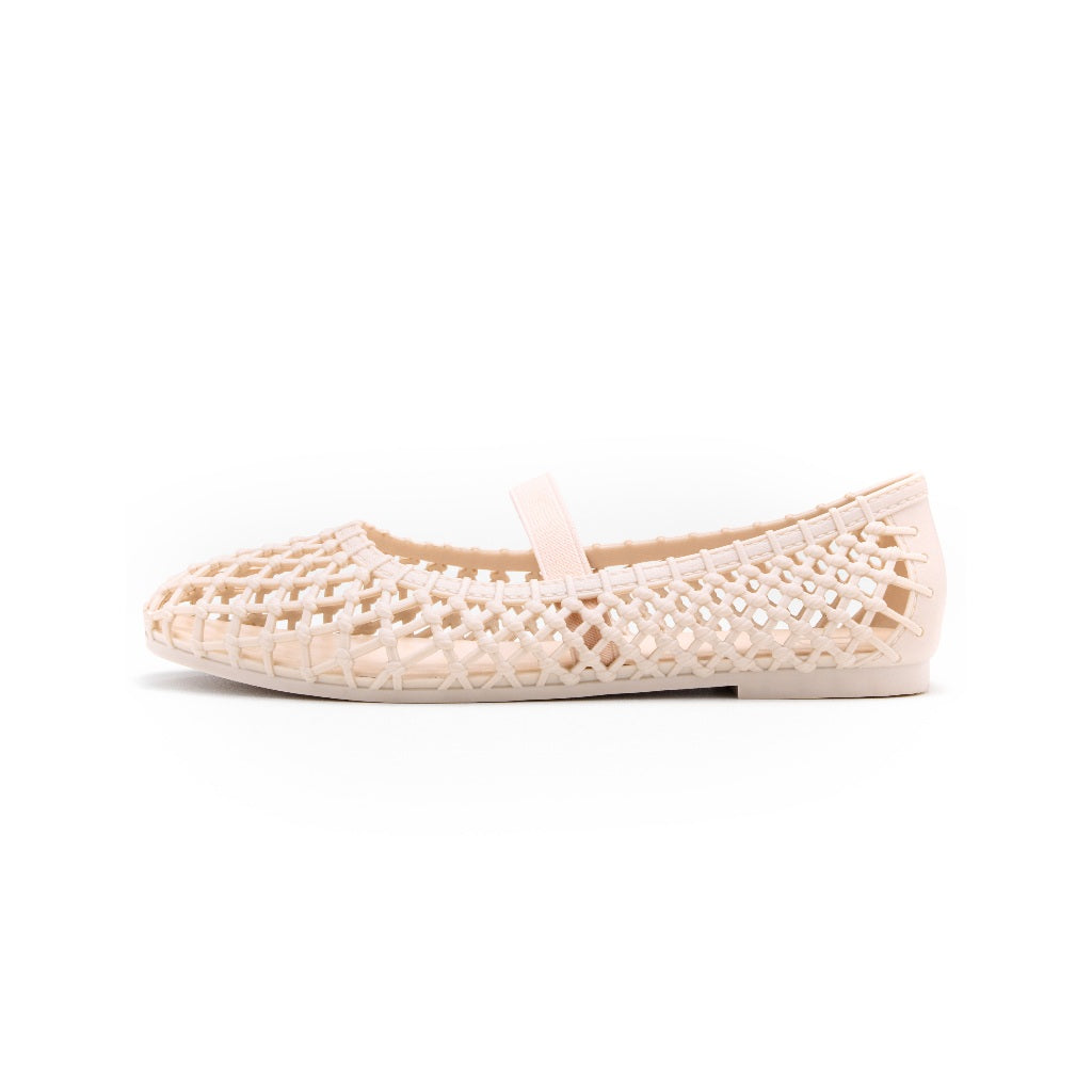 Berrybenka รองเท้าผู้หญิง รุ่น Sofia Mardia Lattice Jelly Flats รองเท้าตาข่าย แมรี่เจน (สี Cream)