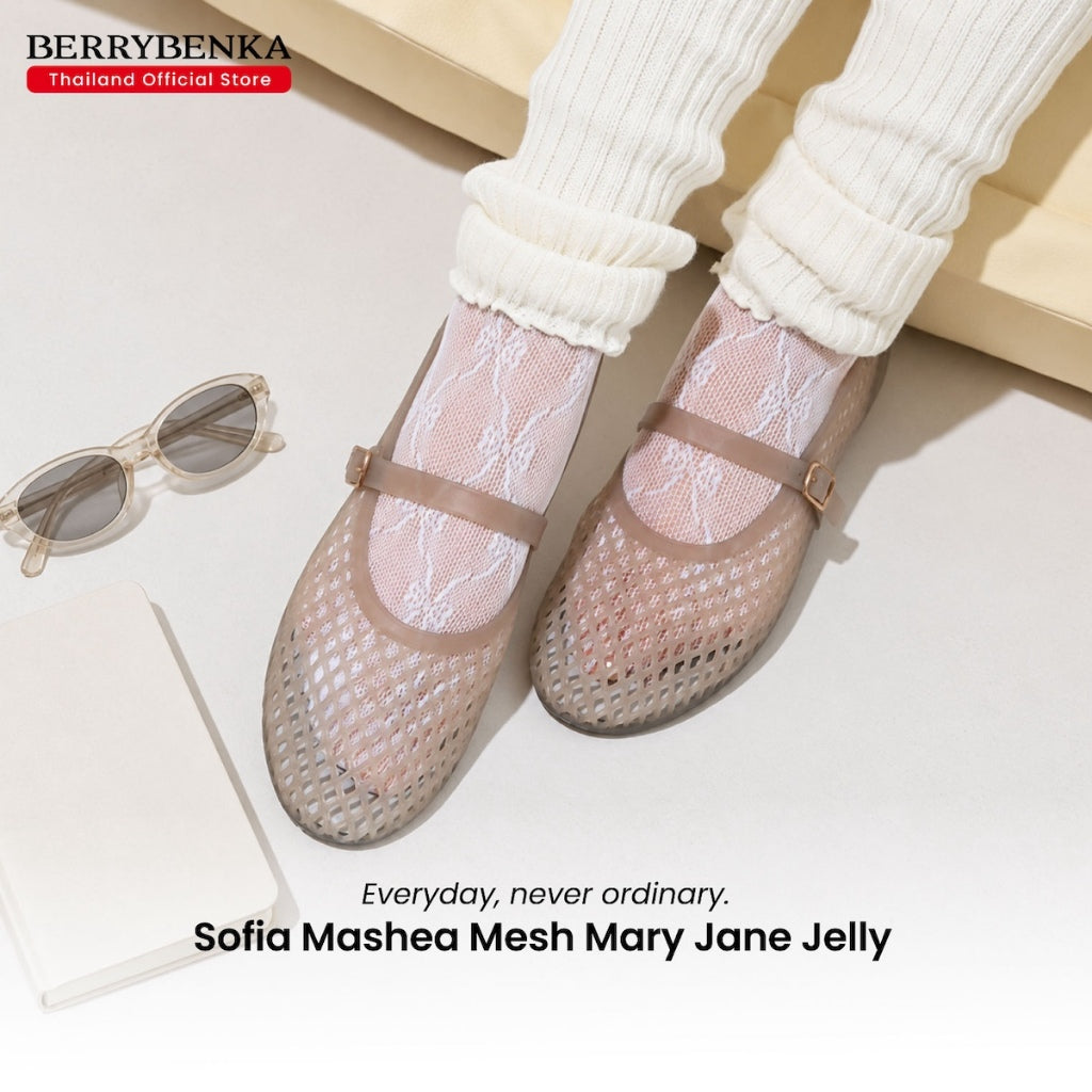 Berrybenka รองเท้าผู้หญิง รุ่น Sofia Mashea Mesh Mary Jane Jelly รองเท้าตาข่าย แมรี่เจน (สี Grey)