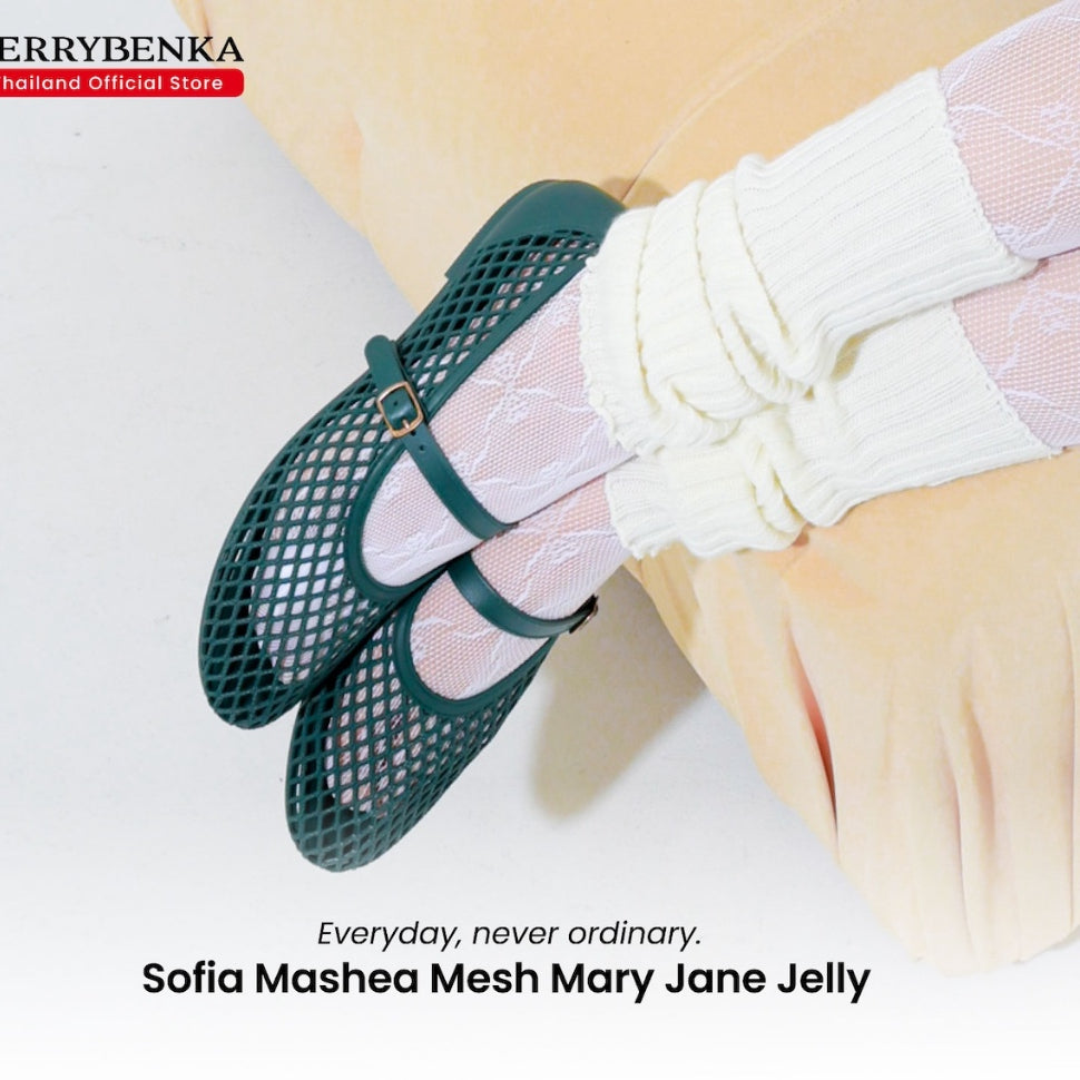 Berrybenka รองเท้าผู้หญิง รุ่น Sofia Mashea Mesh Mary Jane Jelly รองเท้าตาข่าย แมรี่เจน (สี Army)