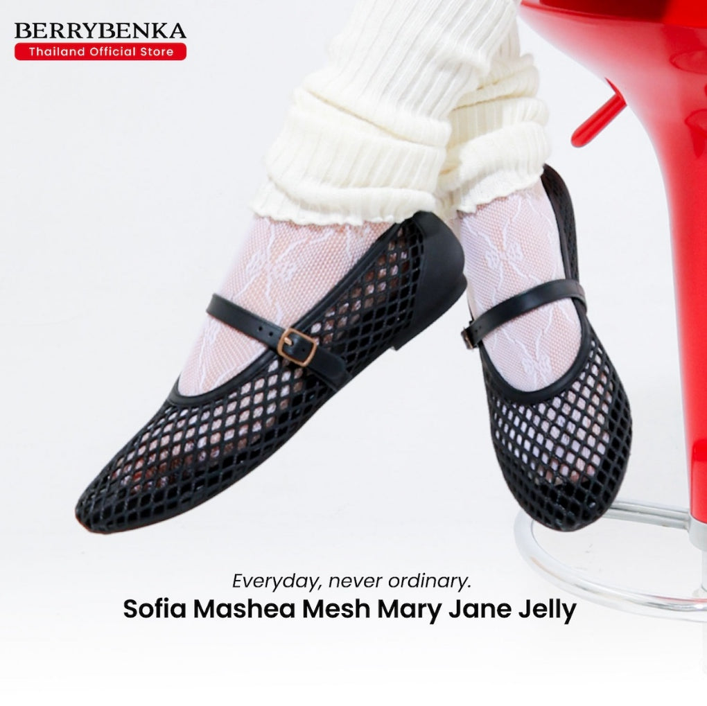 Berrybenka รองเท้าผู้หญิง รุ่น Sofia Mashea Mesh Mary Jane Jelly รองเท้าตาข่าย แมรี่เจน (สี Black)