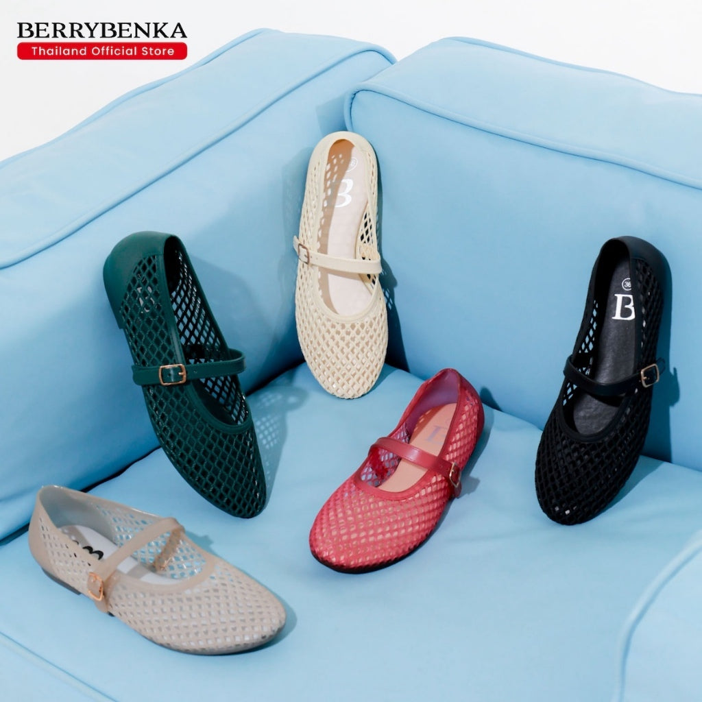 Berrybenka รองเท้าผู้หญิง รุ่น Sofia Mashea Mesh Mary Jane Jelly รองเท้าตาข่าย แมรี่เจน (สี Cream)