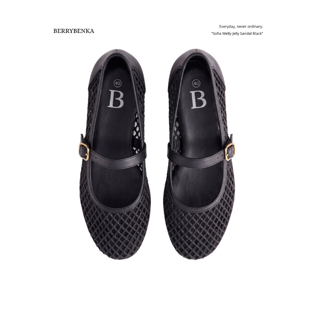 Berrybenka รองเท้าผู้หญิง รุ่น Sofia Mashea Mesh Mary Jane Jelly รองเท้าตาข่าย แมรี่เจน (สี Black)