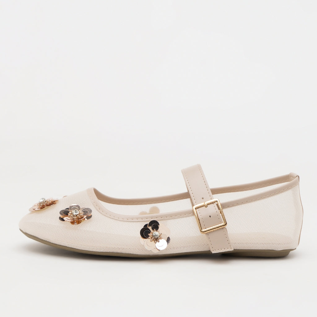 Berrybenka รองเท้าผู้หญิง รุ่น Sofia Mala Beaded Mary Jane Beige รองเท้าตาข่าย แมรี่เจน ประดับลูกปัด (สี Beige)