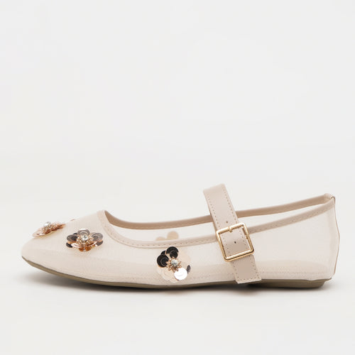 Berrybenka รองเท้าผู้หญิง รุ่น Sofia Mala Beaded Mary Jane Beige รองเท้าตาข่าย แมรี่เจน ประดับลูกปัด (สี Beige)
